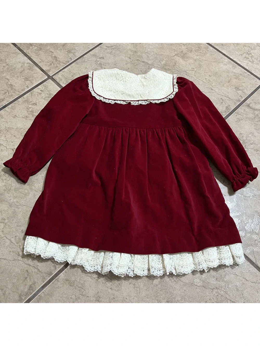 Vintage Special Ingredients Velvet Ruffle Lace Trim Red Cotton Dress 3T Holiday